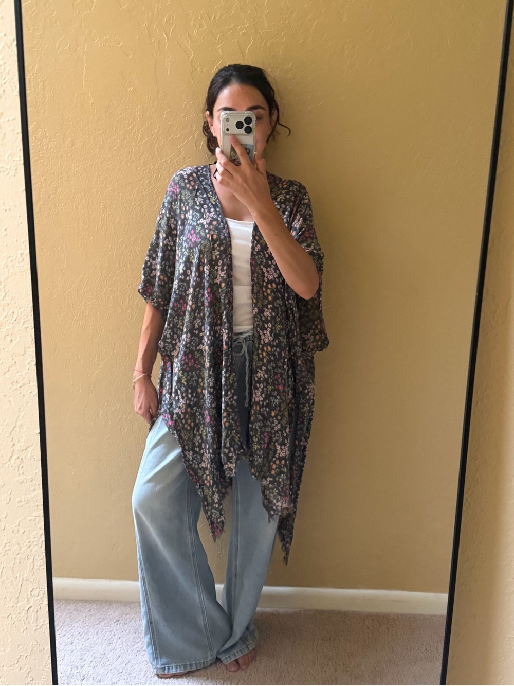 Floral Open-Front Kimono Sweater - Multicolor